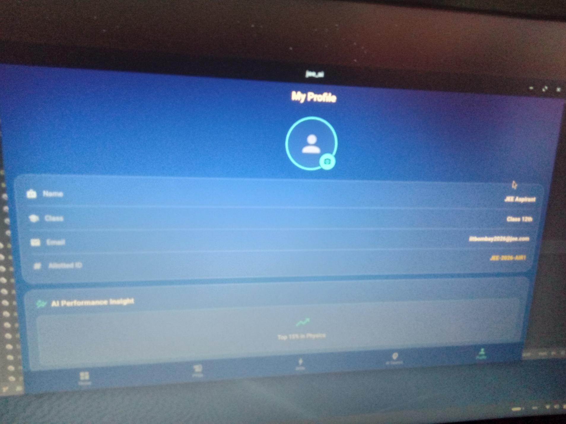 Old clunky blue profile UI